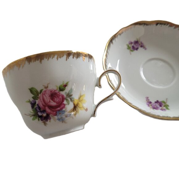 Tirschenreuth Cup and Saucer Rose Pattern Gilded Rim - Picture 7 of 8